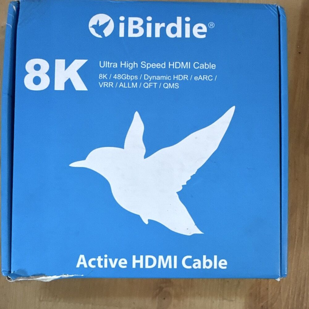 iBirdie 8K 48Gbps Active Fiber Optic HDMI Cable 30ft Black Gold Plated